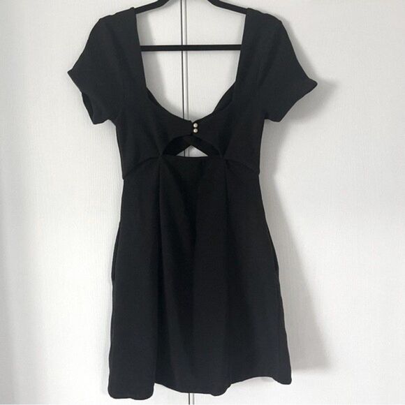NWT Anthropologie Maeve Cut-Out Black Textured Mini Dress Small - Picture 6 of 7